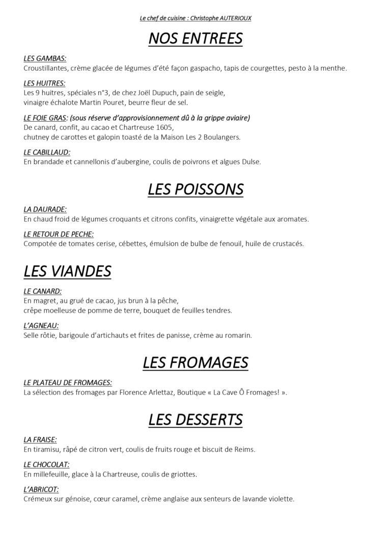 Carte sur table ETE 2023
